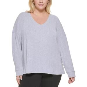 Calvin Klein Performance Women's Ribbed Knit V-Neck Top Grey NEW ~ Size 3XL